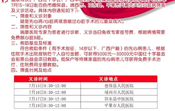 先天性心脏病筛查及救助公益医讯